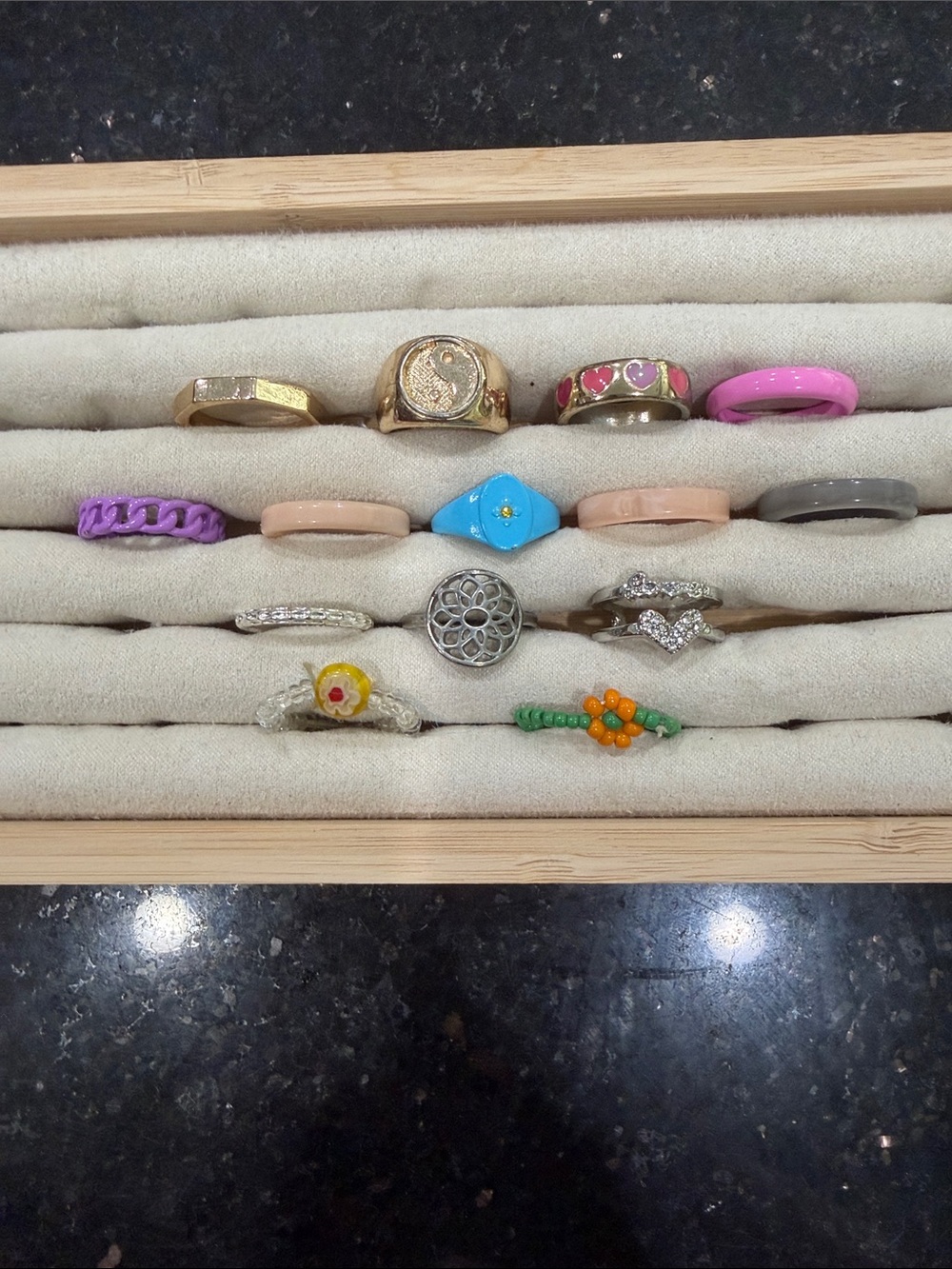 Assorted Women's Fashion Rings - Pink, Purple, Blue, Peach, Gray, Gold Accents